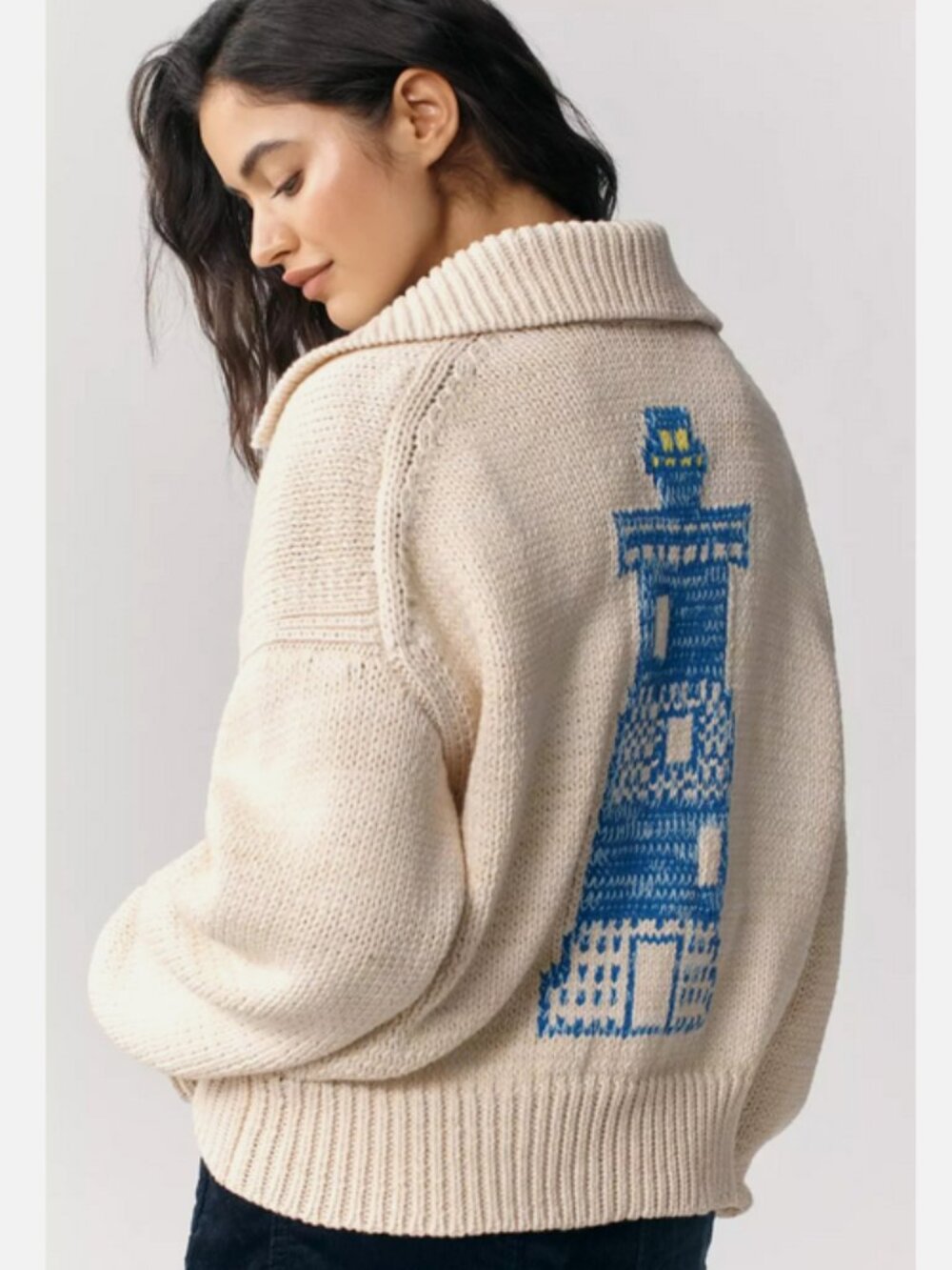 Anthropologie Maeve Collared V-Neck Cardigan Sweater Lighthouse Size XL NWT